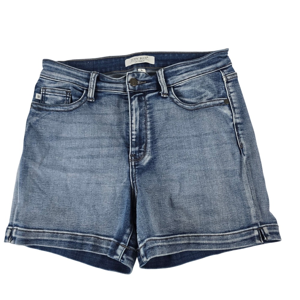 Judy Blue Womens Medium Wash Cuffed Denim Shorts Flap Pockets JB15274MD‎ Size L